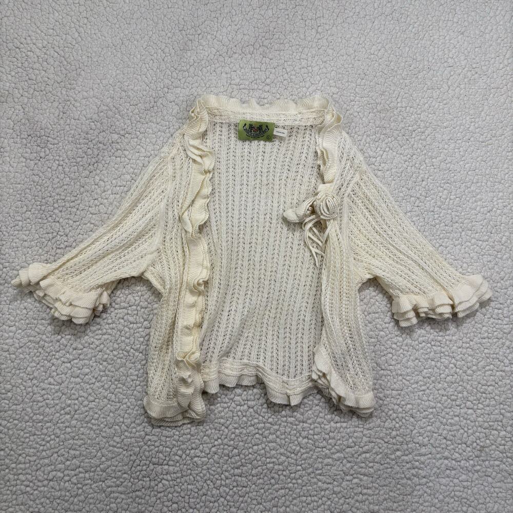 Vtg Juicy Couture Y2K‎ White Ruffle Shrug Cardigan Sweater Open Knit Sz L Flower